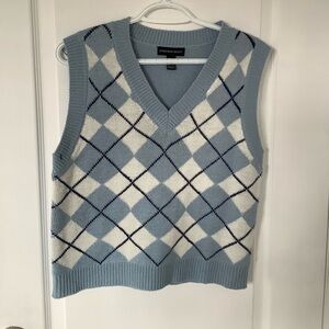 Blue and white plaid sweater vest
